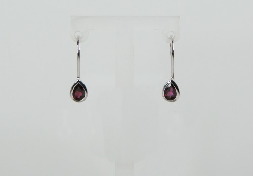 Sterling Silver Genuine Garnet Teardrop Hook Earrings